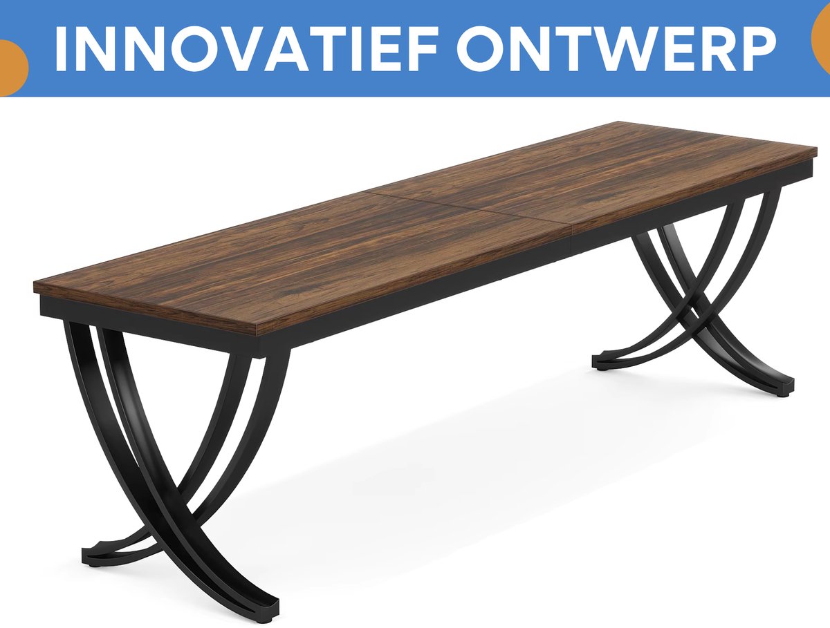 Dubbel computerbureau - Bruin - 200cm bureau - X-poot - Voor 6 personen - Voor volwassenen