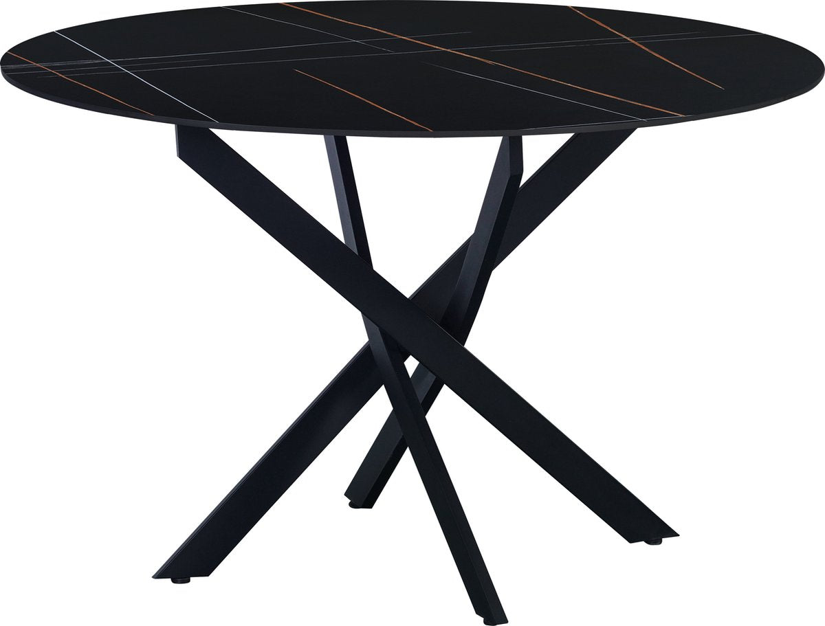 Happyment Eetkamertafel Rond - Tuintafel zwart - 4 personen - Marmerlook - - Eettafel - 110x110x76cm - Ook voor buiten