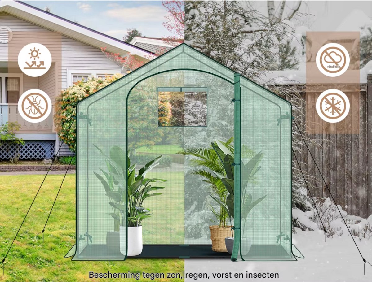 Foliekas Tuinkas - Winterbestendig - PE-folie 135 g/m² - Kweekhuis - Broeikas - Kweekkast voor tomaten & klimplanten - 200x80x200cm Groen