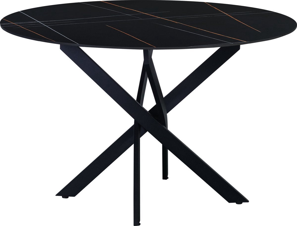 Bolt Edge Eetkamertafel - Rond - Marmerlook - Tuintafel - Zwart - 110x110cm