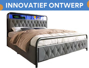 Bed - Tweepersoonsbedden - Tweepersoonsbed - USB C Oplaadfunctie APP-bediening LED Metalen bed - 140x200 - bedframe 4 Laden Fluweel