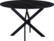 Happyment Eetkamertafel Rond - Tuintafel zwart - 4 personen - Marmerlook - - Eettafel - 110x110x76cm - Ook voor buiten
