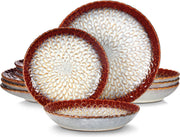 Happyment Luxe Serviesset - 4 Persoons - Porselein - 12 Delig - Bordenset 4 persoons - Bordenset 12 delig - Rood
