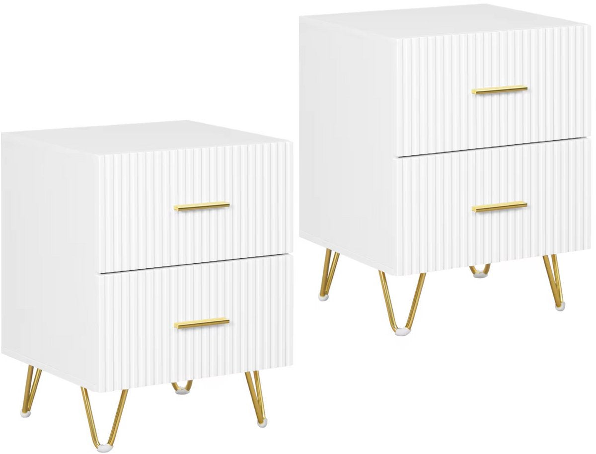 Nachtkastje - Voor Slaapkamer - Modern Vierkant Bijzettafeltje met 2 Laden & Opbergruimte - Slaapkamer Meubel in Hout