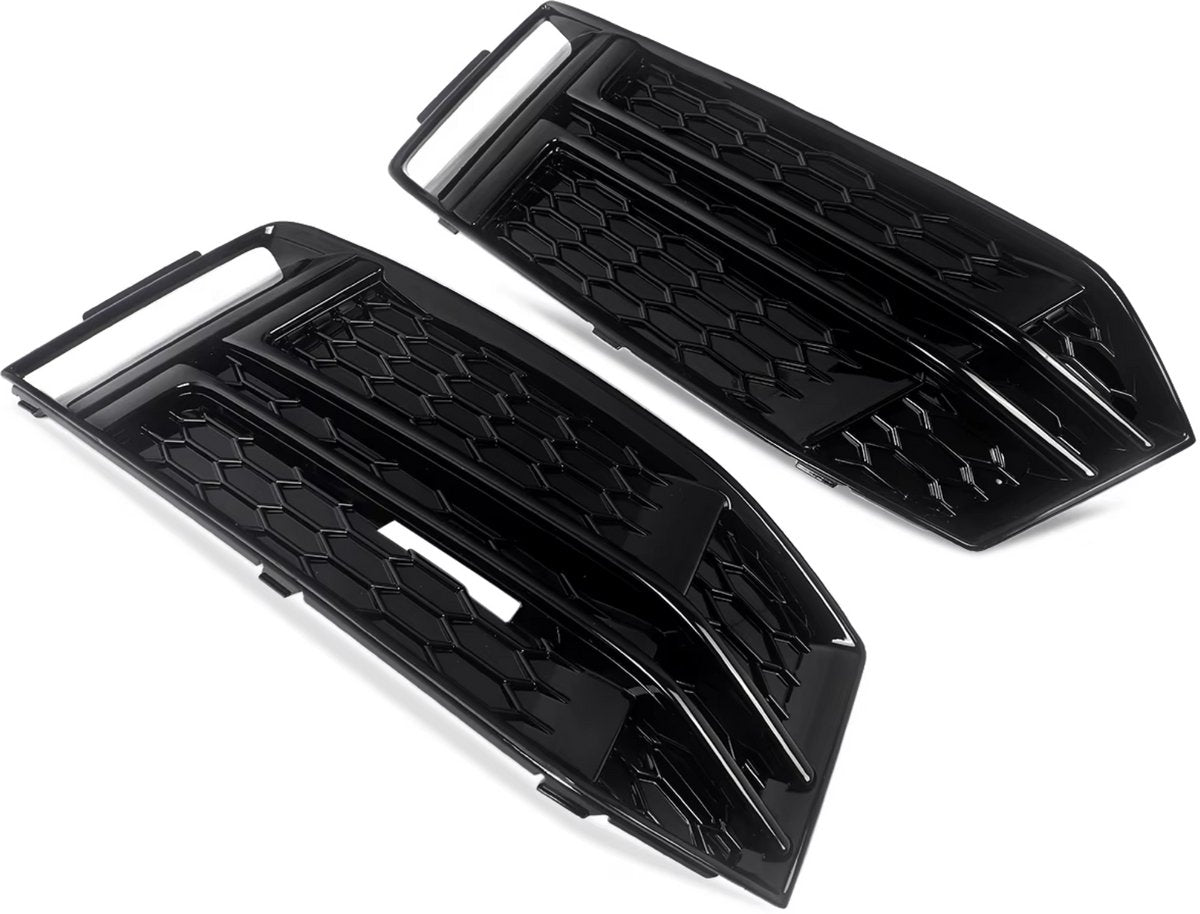 Mistlamp Grille Cover - Voor Audi A4/S4 B9 S-Line (2016-2018)- Zwart Honingraat - Gloss Zwart