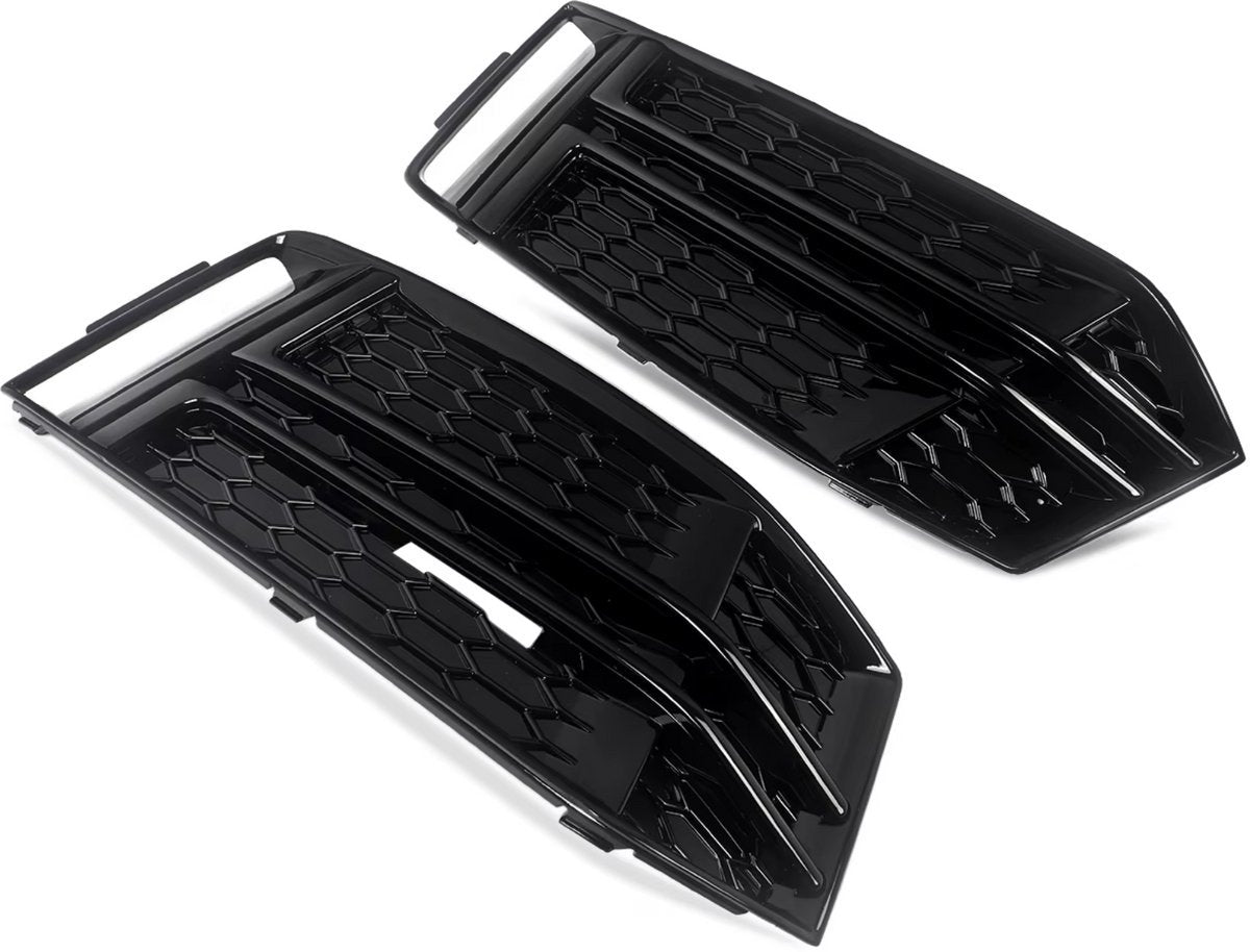 Grille Mistlamp Fivaro - Mistlamp Grille Cover - Voor Audi A4/S4 B9 S-Line (2016-2018) - Zwart Honingraat - Gloss Zwart
