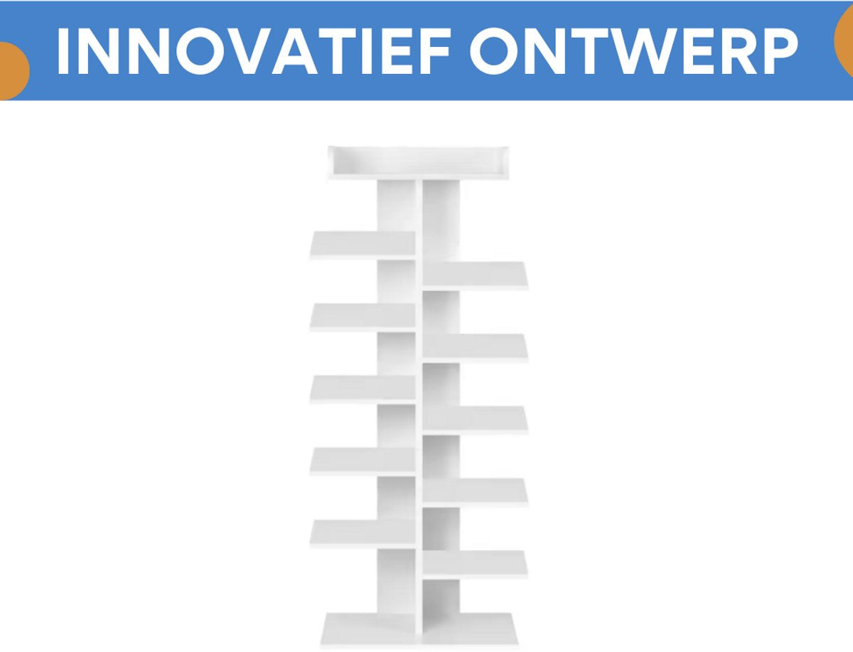 12-Laags Schoenenrek - Witte Schoenenkast voor Hal en Woonkamer - Ruimtebesparende Plank en Houten Schoenenopslag Organizer