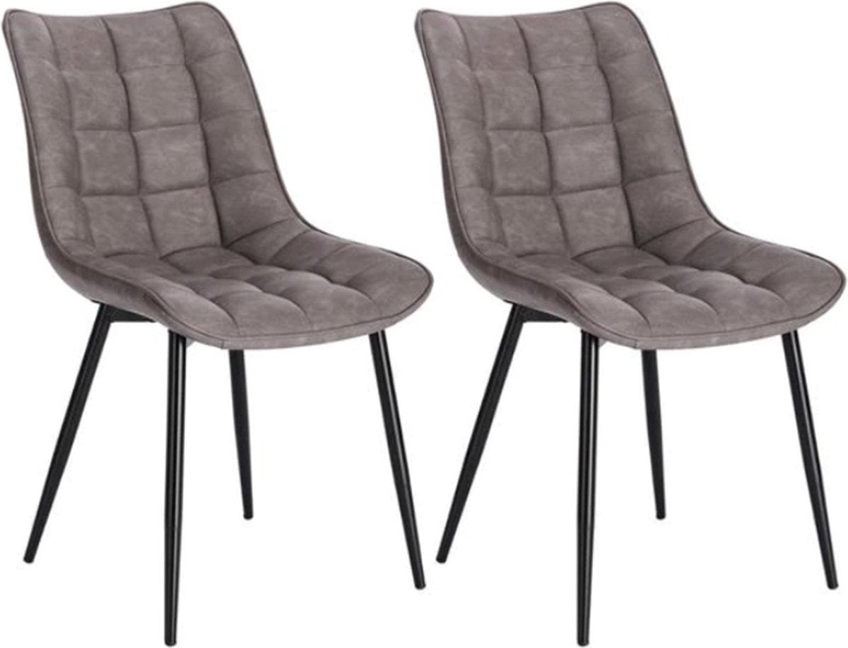 Eetkamerstoelen - Grijs - PU Leer - Kuipstoel - Fauteuil - Set van 2 - Keuken