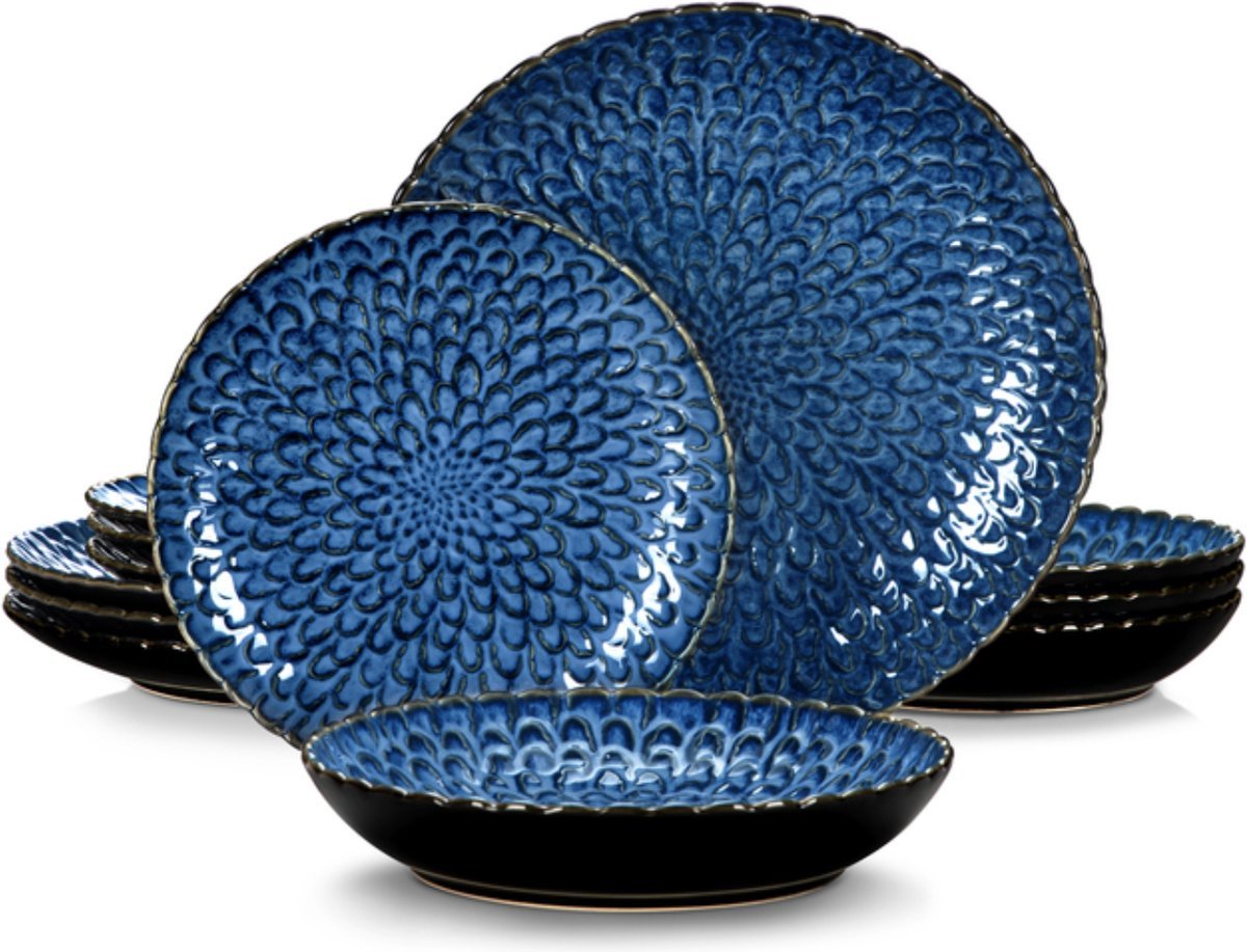 Serviesset - 12-delig - 4 personen - Porselein - Blauw