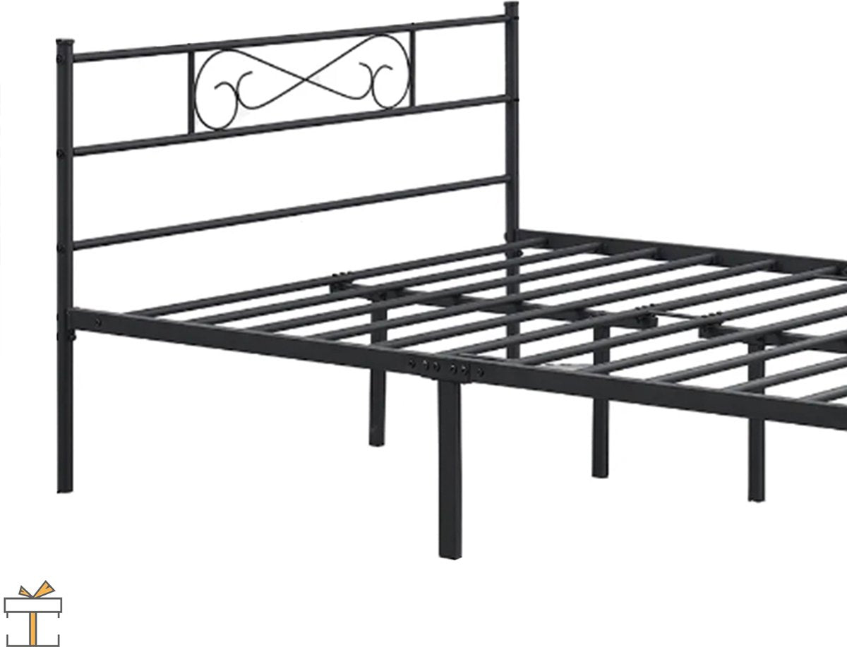 Happyment Luxe Bedframe Metaal - 2 persoons twijfelaar - 140 x 200cm - Incl. lattenbodem - Zwart