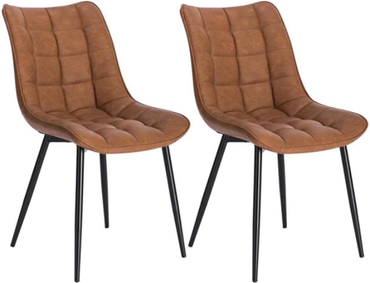 Happyment Luxe Eetkamerstoelen - Bruin - Fauteuils met armleuning - Woonkamerstoelen - Keukenstoelen - Kuipstoel - PU leer - Set van 2