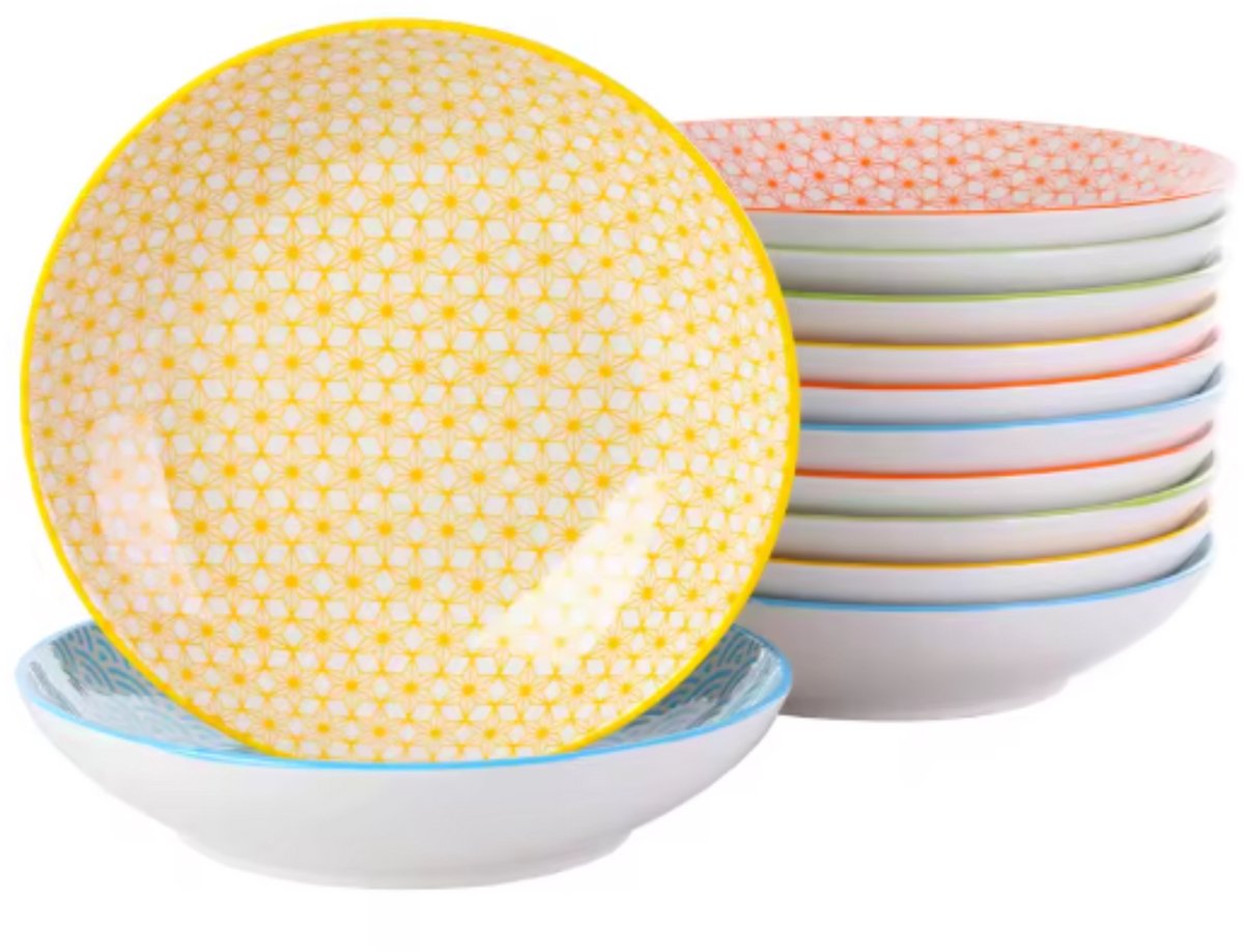 Sorella Sushi Servies - 12 delig - 4 persoons - Kleurrijk - Dinerborden - Bordenset - Diepe borden - Ontbijtborden - Servies - Keukenservies