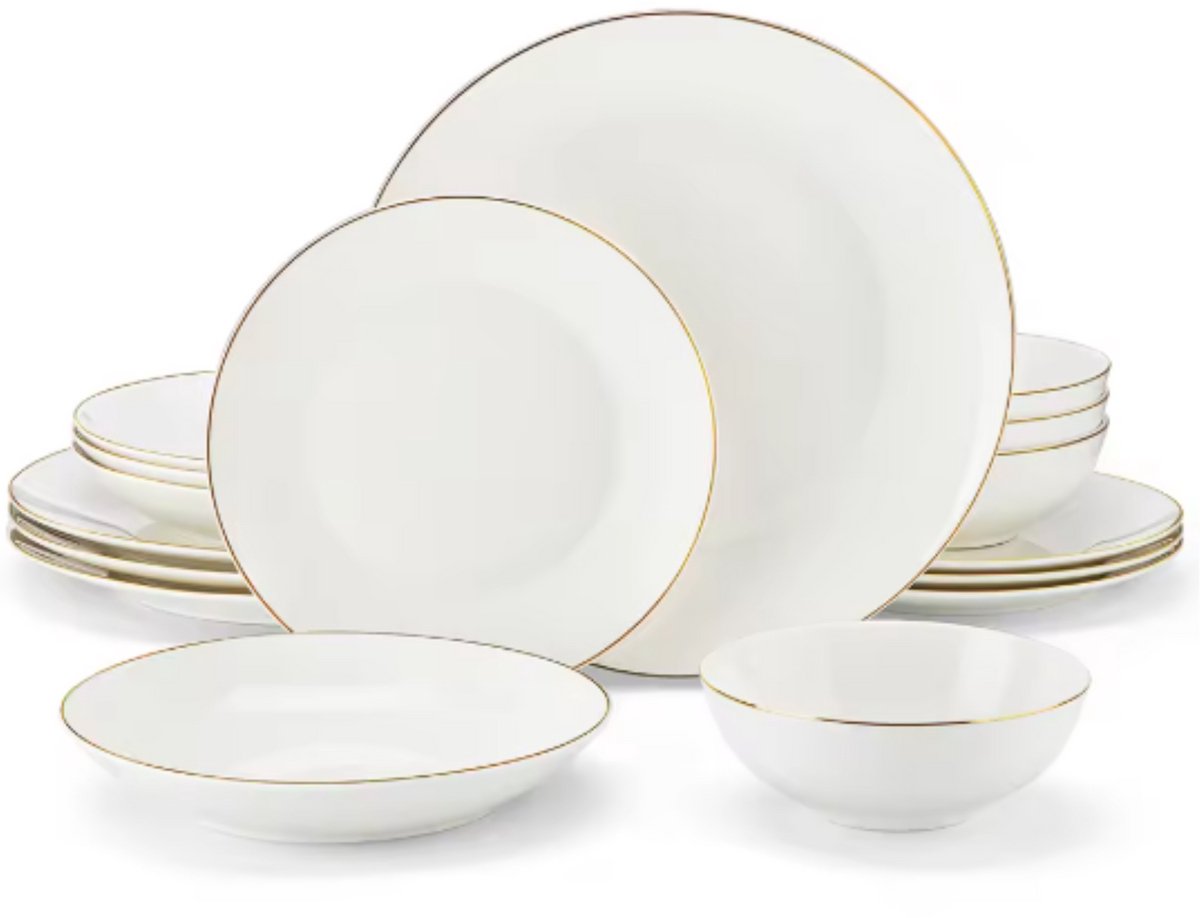 Dynastic Serviesset – 4 persoons – 16 delig – Wit Keramisch – Eetborden – Breakfast Plates