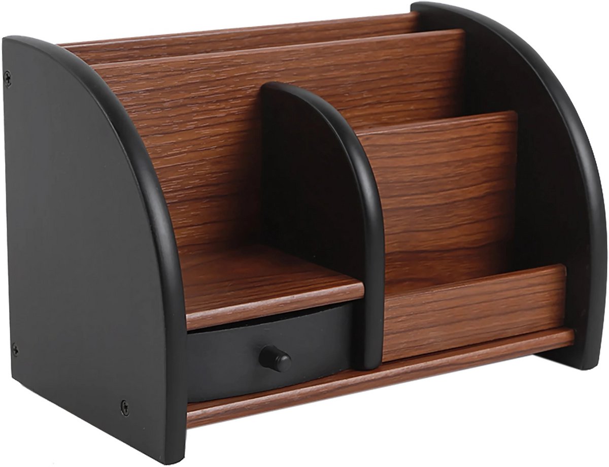 Bureau Organizer - Pennenbakje - Opbergrek - Met Lades - Potloodhouder - voor Thuis & School - Vintage Stijl Opbergdoos - Bruin - 20×11.8×13.5cm