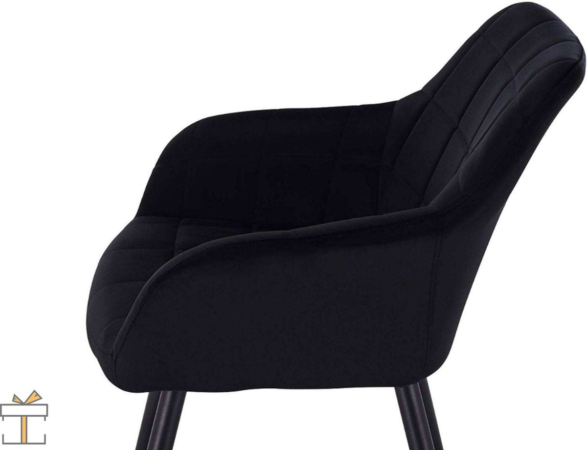 Eetkamerstoel Velvet - Zwart - Fauteuil - Met Armleuning - Woonkamerstoel