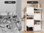 Schoenenkast - Voor Hal, Woonkamer of Slaapkamer - Schoenenrek met 8 Compartimenten - Ruimtebesparende Organizer - 94x144x36.5 cm