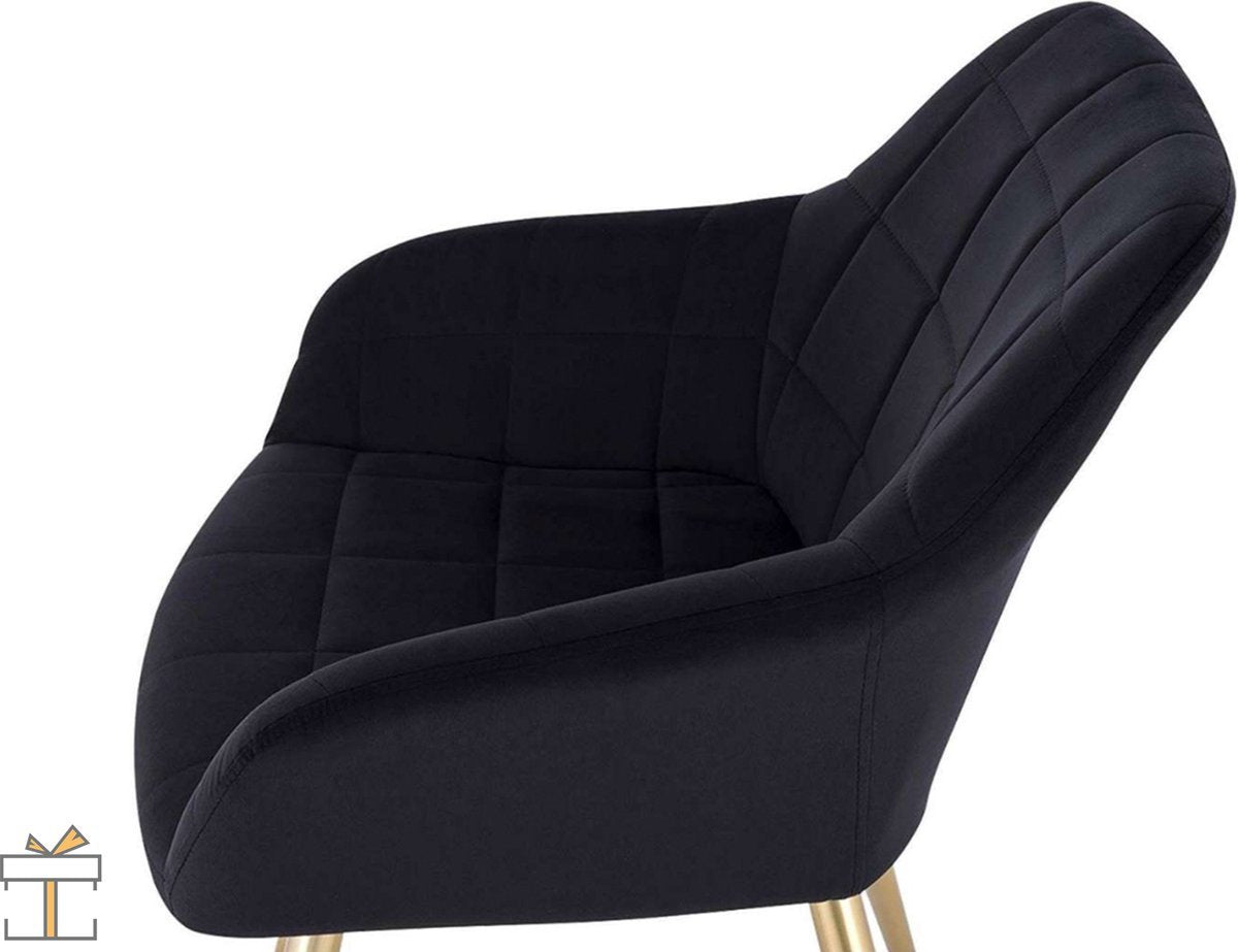 Eetkamerstoelen - Zwart/Goud - Velvet - Armleuning - Kuipstoel - Set van 1