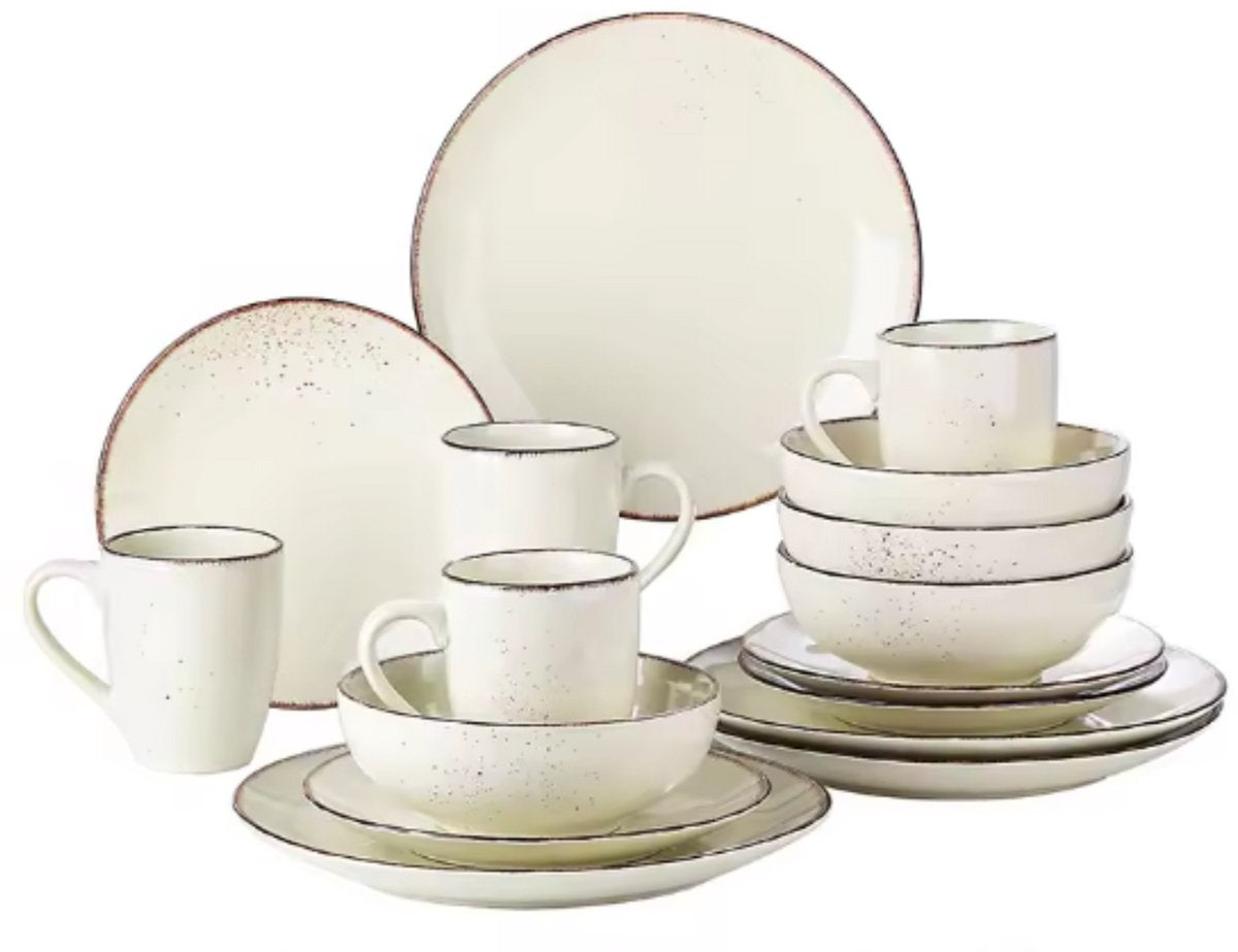 Ziza Serviesset - 16 delig - 4 persoons - Beige - Dinerborden - Bordenset - Diepe borden - Ontbijtborden - Servies