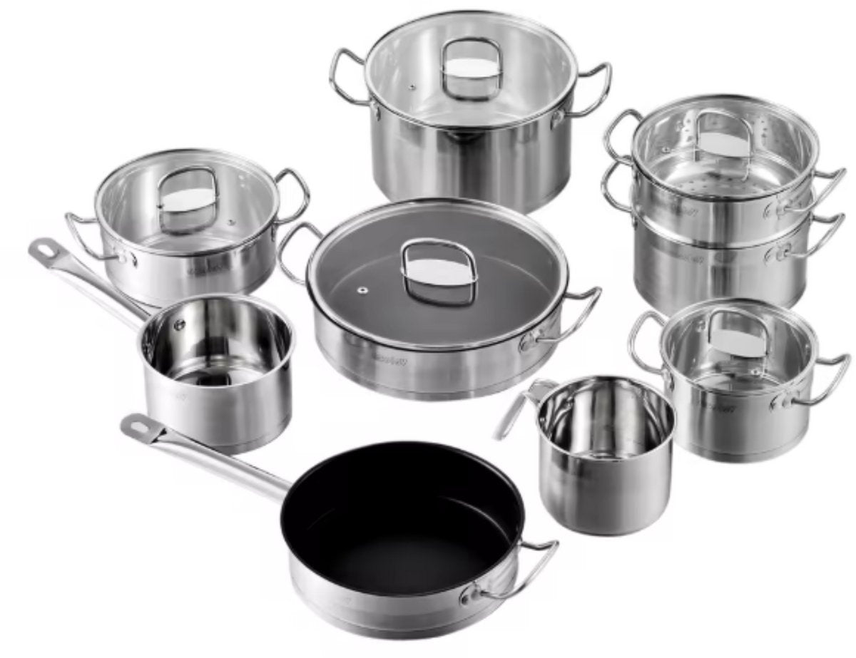 Majestic Pannenset - 14 delig - Voor Inductie en Gas - Vaatwasserbestendig - RVS met Glazen Deksels – Uniek servies