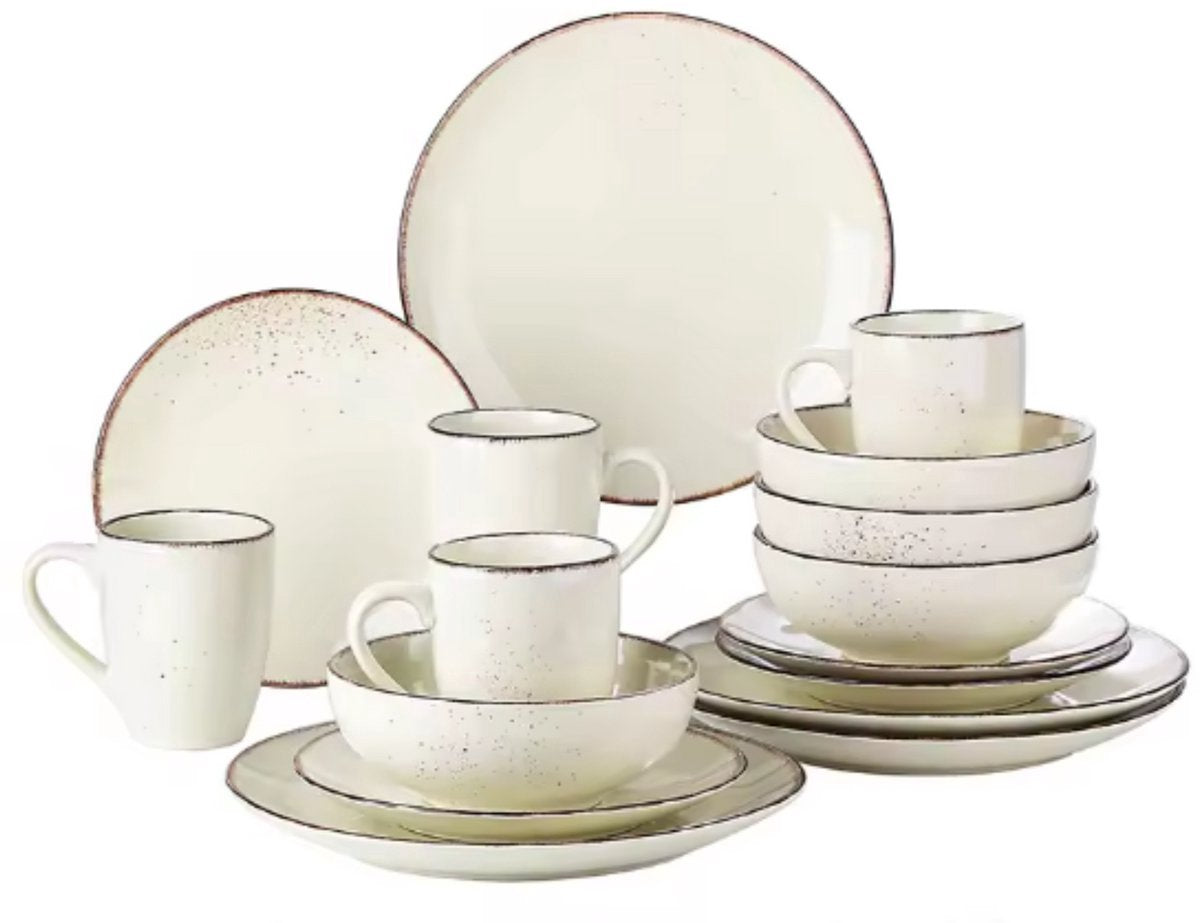 Lavish Serviesset - 16 delig - 4 persoons - Beige - Dinerborden - Bordenset - Diepe borden - Ontbijtborden - Servies – Grote inhoud
