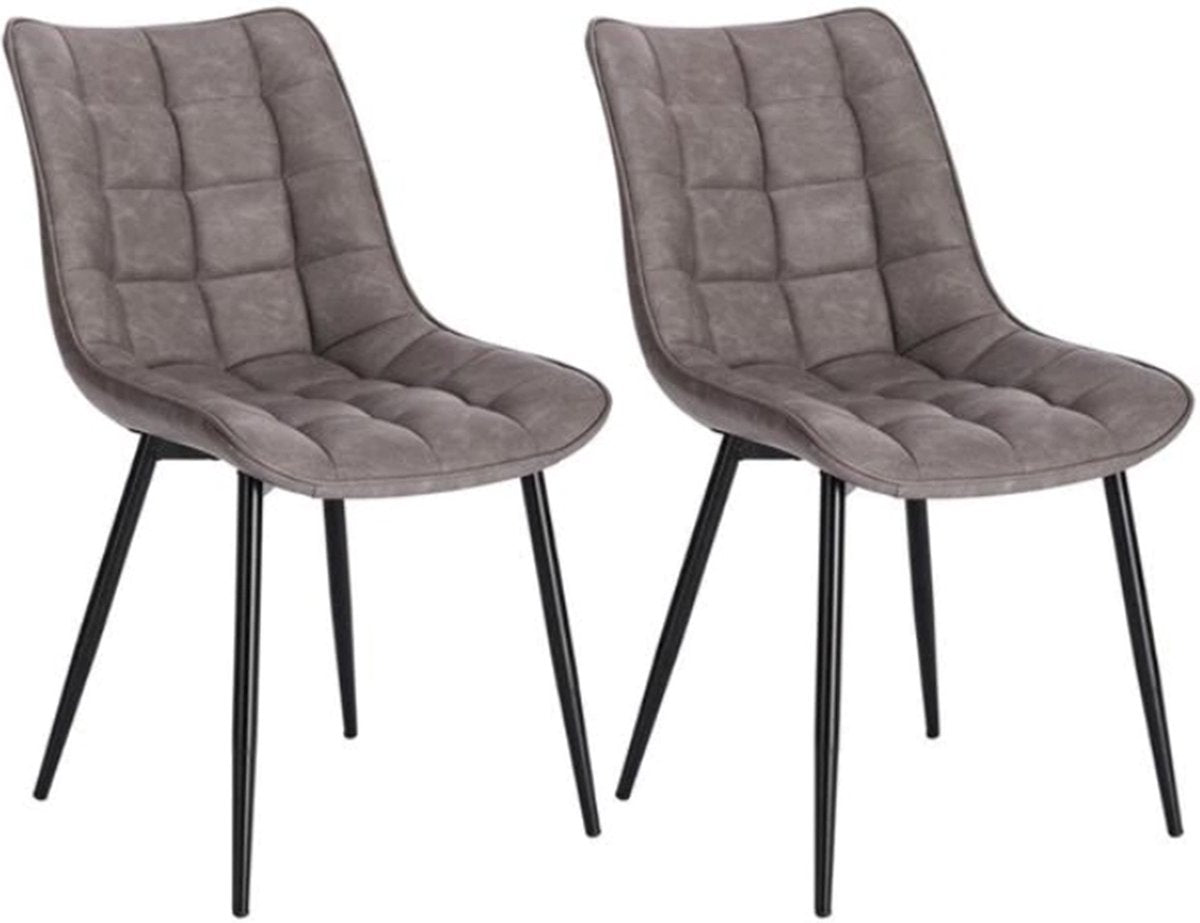 Happyment Luxe Eetkamerstoelen - Grijs - Fauteuils met armleuning - Woonkamerstoelen - Keukenstoelen - Kuipstoel - PU leer - Set van 2