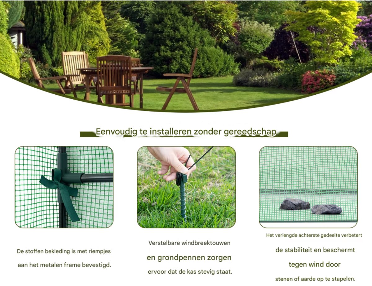 Foliekas Tuinkas - Winterbestendig - PE-folie 135 g/m² - Kweekhuis - Broeikas - Kweekkast voor tomaten & klimplanten - 100x50x190cm Groen