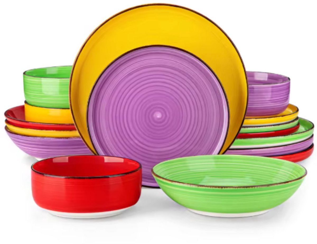 Velentino Serviesset Vivente - 16 delig - 4 persoons - Kleurrijk - Dinerborden - Bordenset - Diepe borden - Ontbijtborden - Servies - Keukenservies