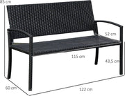 Tuin bank Fioren - Twee zits bankje - Voor Buiten & Veranda - All-Weather PU-Rieten Design met Stalen Frame - Lichtgewicht en Eenvoudige Montage - Tuinmeubilair - Zwart