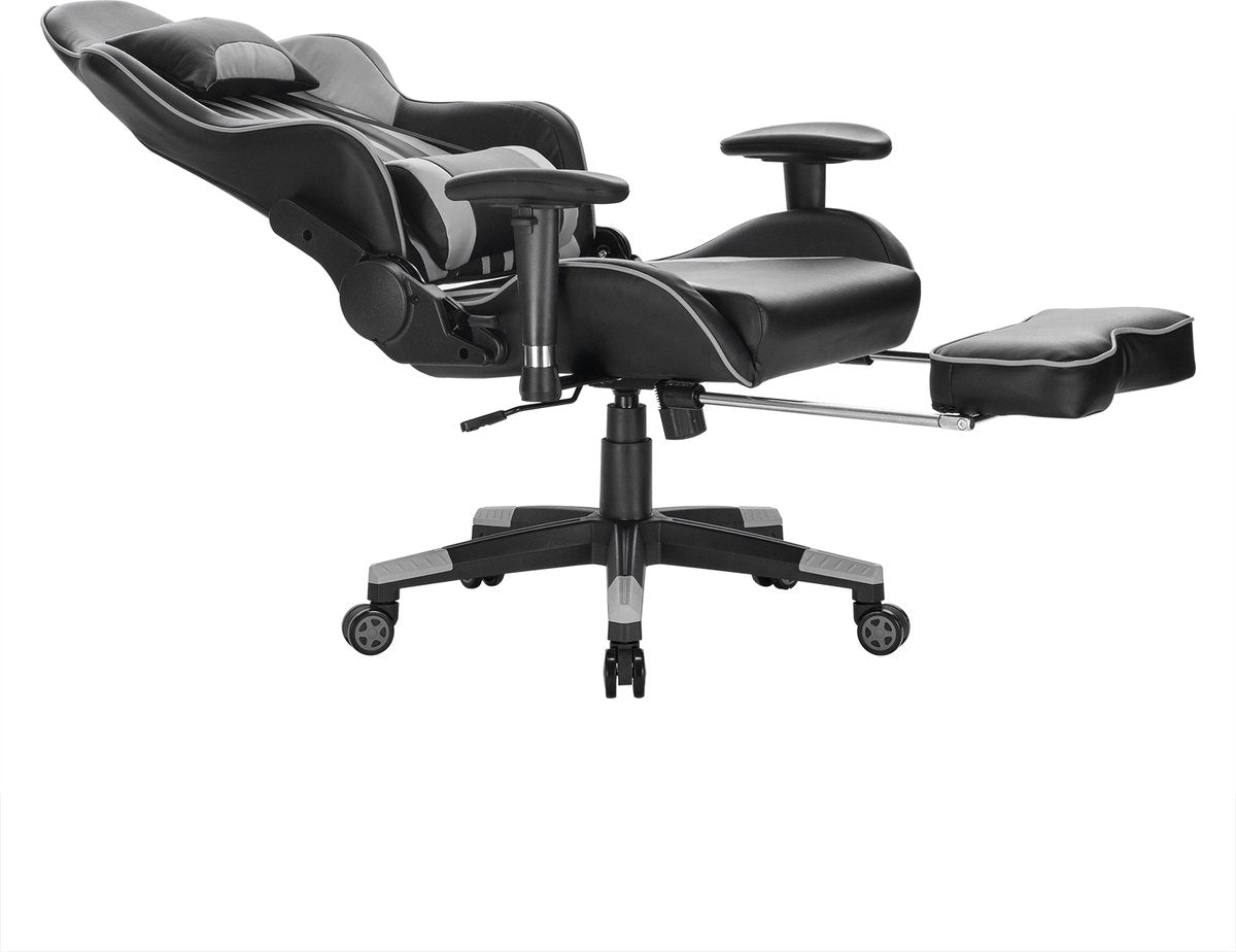 Luxe Gaming stoel - Met voetsteun - Rode Strepen - Gamestoel - Verstelbaar in hoogte - Chair - Ergonomische bureaustoel - Chair - Kunstleer