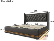 Bed - Tweepersoonsbedden - Tweepersoonsbed - Voor Slaapkamer - Tweepersoonsbed met USB-C, 3-zijdig Hoofdeinde & LED-verlichting - Hydraulisch met Opbergruimte - Zwart PU Leer - 160x200