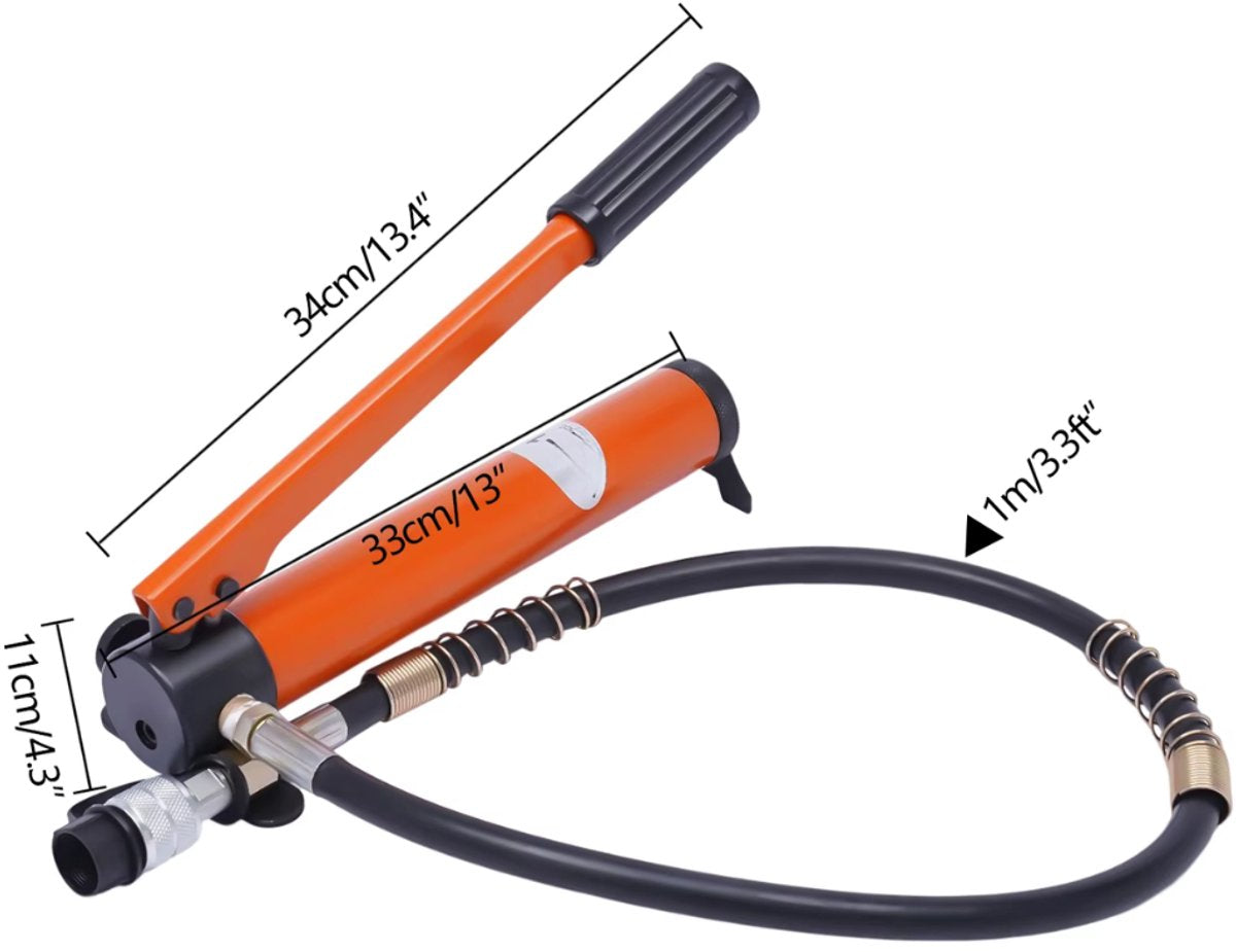 Hydraulische handpomp - Voor hijsen en persen - Mini enkelwerkende hefcilinder met handpomp - Oranje