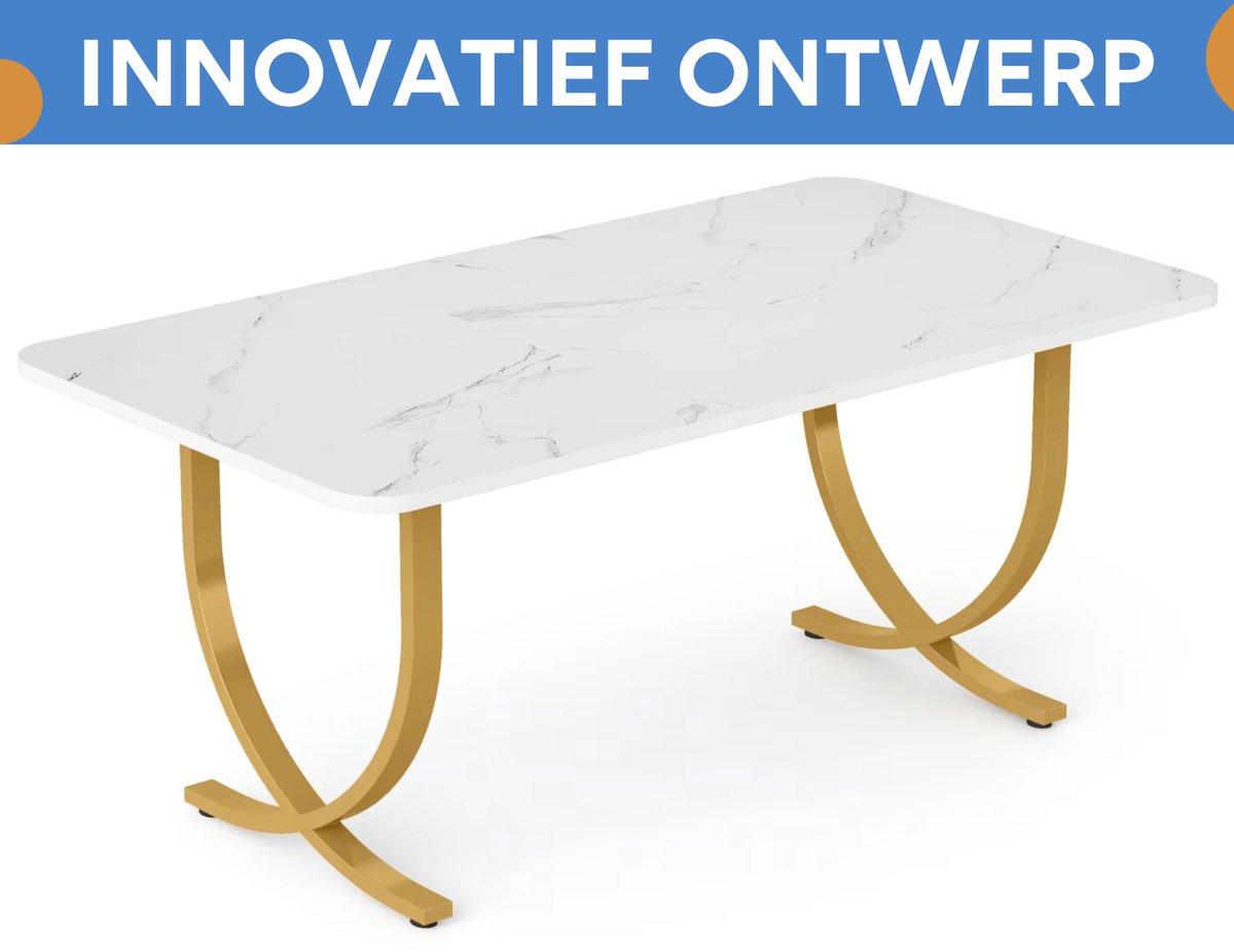 Eettafel Nulia - 160cm - Voor 4-6 Personen - Voor Keukentafel en Eetkamer - Wit