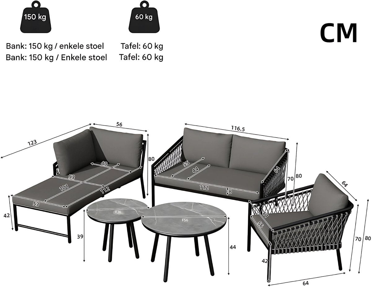 Tuinmeubelset - Loungeset - Tuinlounge Lounge Set - Lounge Set - Voor Tuin, Terras & Balkon - Moderne Buitenbankstel met Handgeweven Design - Inclusief Kussens - Kaki Kleur