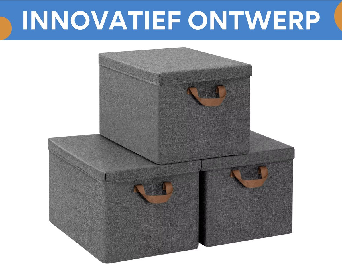Opbergdozen Set van 3- Voor Kleding, Dekbed of Speelgoed - Opvouwbare Stoffen Opbergmand met Handvat en Deksel - 20L (3pcs)