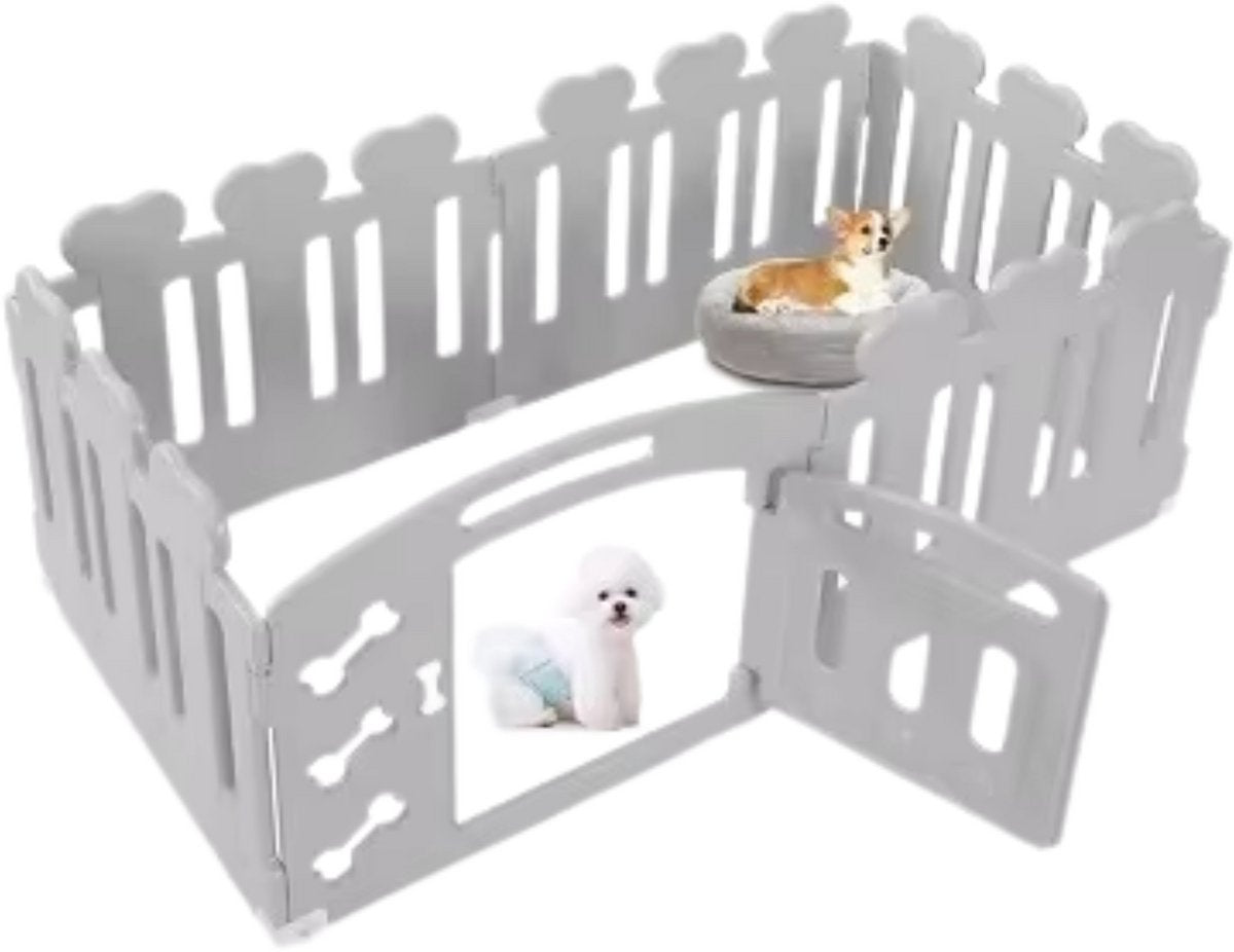 Puppyren XXL - Hondenren - Hondenbench - 155x155x60cm - Met Afsluitbare Deur - Gerecycled Plastic - Puppybehuizing voor Konijnen en Dieren - Voor Binnen en Buiten - Wit