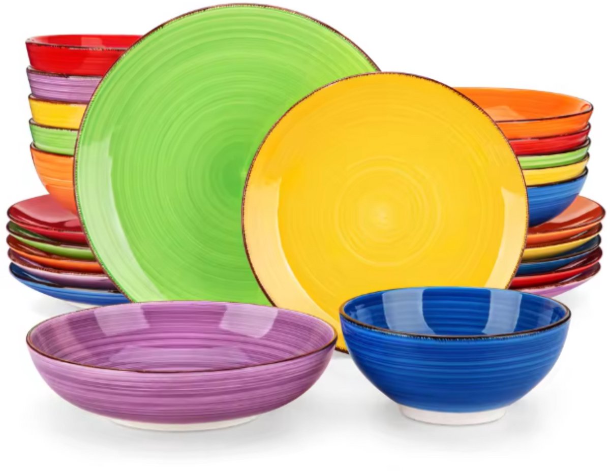 Valenza Dessertborden - 24 delig - 6 persoons - Kleurrijk - Dinerborden - Bordenset - Diepe borden - Ontbijtborden - Servies - Keukenservies