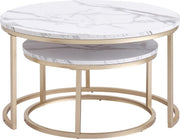 Happyment Luxe Salontafel - Wit en goud - Marmour look - Set van 2 - Landelijk - Woonkamer - Rond - 80 en 60cm