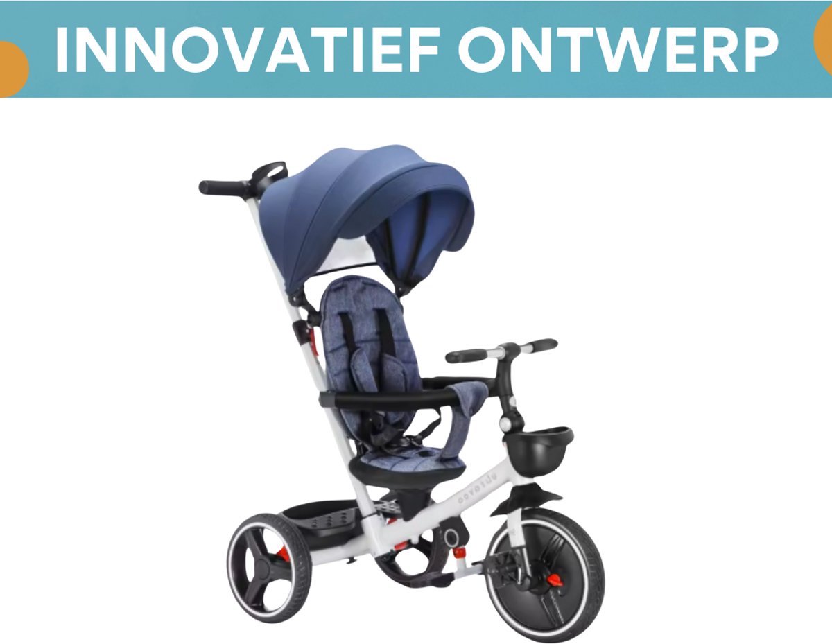 Baby driewieler Zyrell - 6-in-1 - Voor kinderen - Duwfiets met duwstang - Babyfiets - Loopfiets - Peuterfiets - Blauw