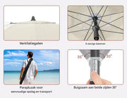 Ronde Parasol - Voor Balkon, Strand of Tuin - Verstelbaar & 45° Kantelbaar - UV-Resistent & Waterdicht - Beige Diameter 175cm