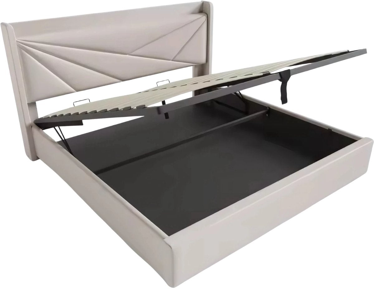 Bed - Tweepersoonsbedden - Tweepersoonsbed - Twijfelaar - Voor Slaapkamer - Met USB-C Oplaadfunctie, Opbergruimte & Comfortabel Hoofdeinde - Linnen Bekleding, Lattenbodem & Inclusief Matras - 140x200cm