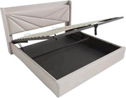 Bed - Tweepersoonsbedden - Tweepersoonsbed - Twijfelaar - Voor Slaapkamer - Met USB-C Oplaadfunctie, Opbergruimte & Comfortabel Hoofdeinde - Linnen Bekleding, Lattenbodem & Inclusief Matras - 140x200cm
