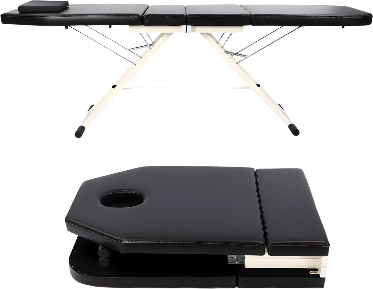 Massagetafel - Behandelbank – Voor massage en schoonheidsbehandelingen – Opvouwbaar, met kussen, draagbaar – Zwart, 200–250 kg capaciteit