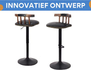 Barkrukken Retro Grandiose - Set van 2 - Met rugleuning - Zwart - Verstelbaar - Voor Keuken, Bar of woonkamer - Draaibaar - PU leer