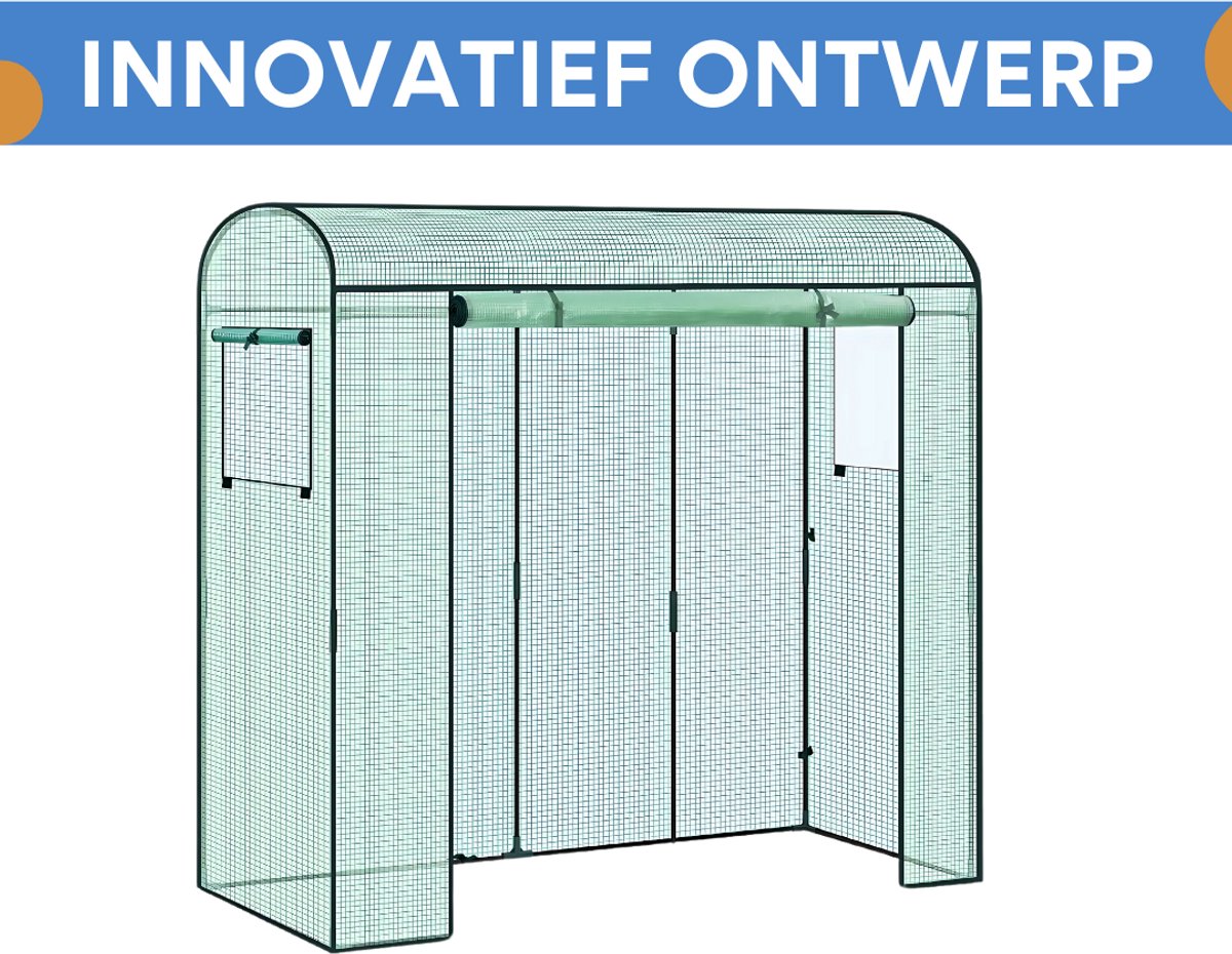 Foliekas Tuinkas - Winterbestendig - PE-folie 135 g/m² - Kweekhuis - Broeikas - Kweekkast voor tomaten & klimplanten - 200x66x170cm Groen