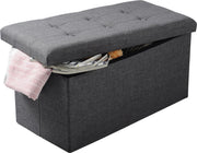 Collox Voetenbankje - Voetenkrukje - Opslagbankje - Poef - Bankje - Opbergdoos - Met afneembare deksel - Zitting gestoffeerd - Opvouwbaar - Donker grijs - 76x38x38 cm - Capaciteit 80 L