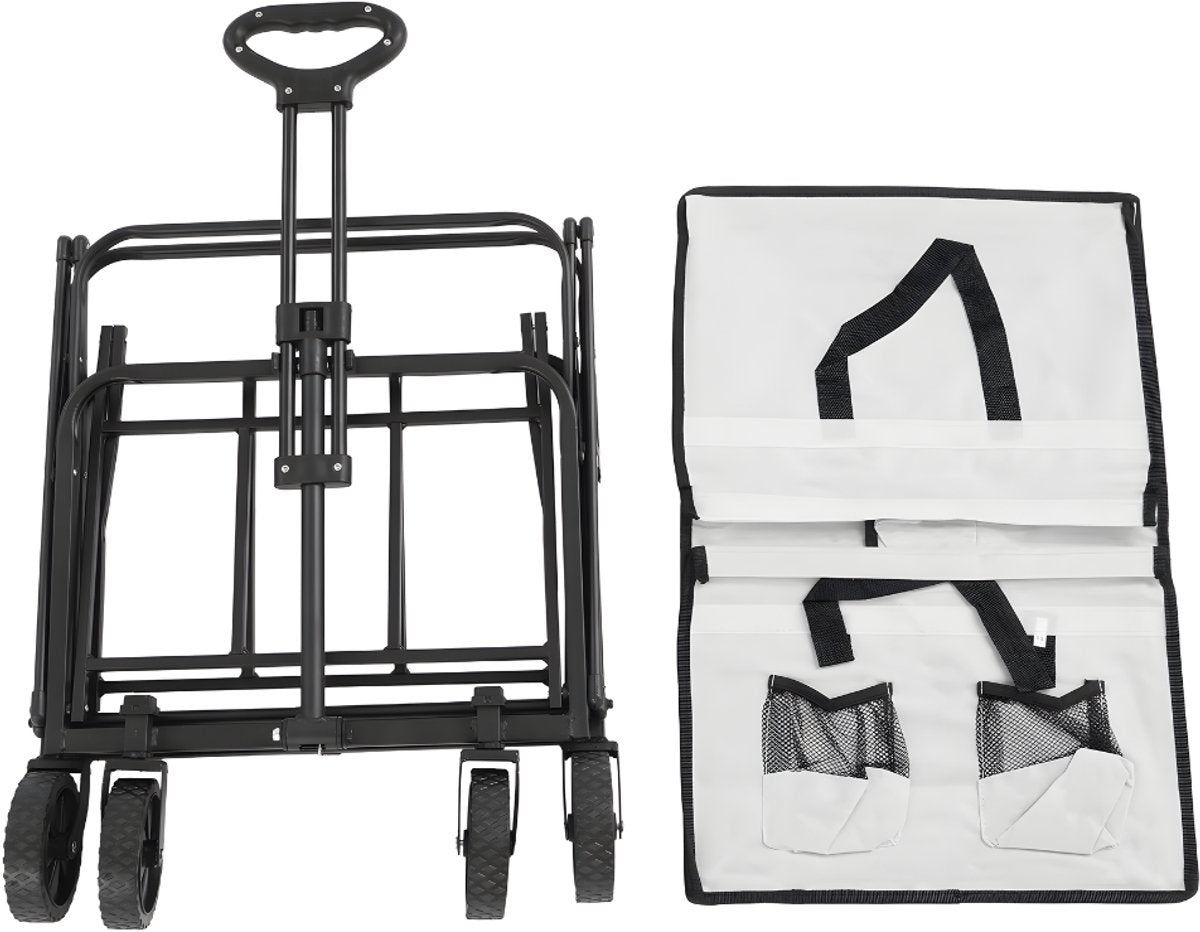 Opvouwbare Bolderkar – Bolderwagen - Voor strand, tuin en camping – Met wielen en duwstang – Khaki