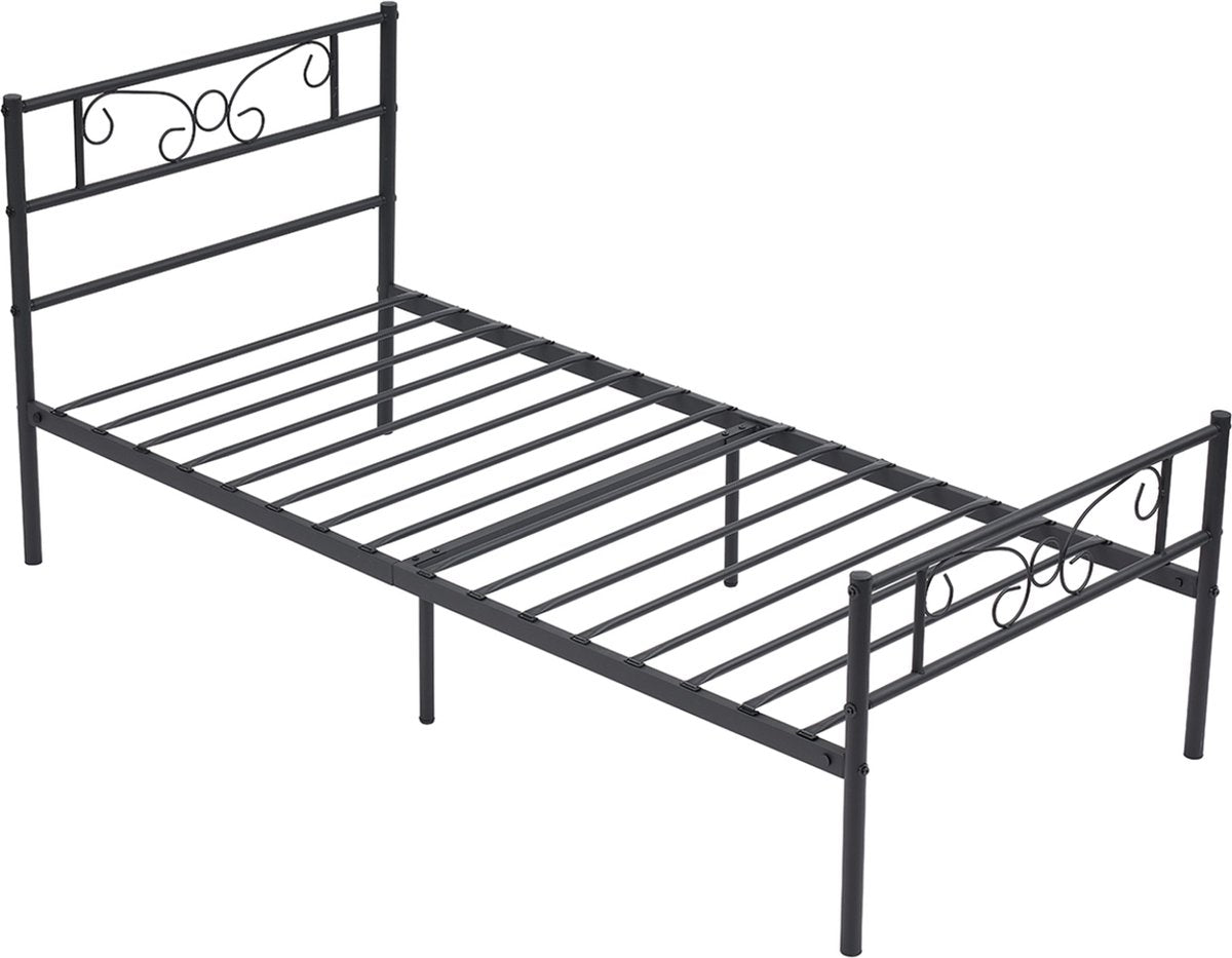Happyment Metalen bedframe - 1 persoons - 90 x 190cm - Incl. lattenbodem - Zwart