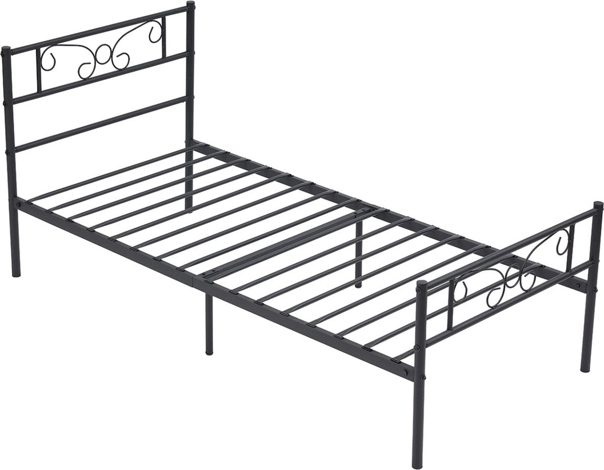 Metalen Bedframe - Zwart - 90x190cm - Incl. lattenbodem - 1 persoons