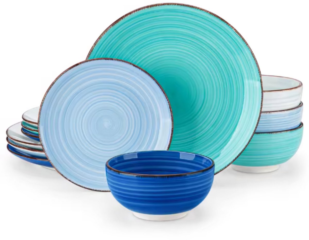 Vittoria Serviesset - 12 delig - 4 persoons - Blauw - Dinerborden - Bordenset - Diepe borden - Ontbijtborden - Servies - Keukenservies