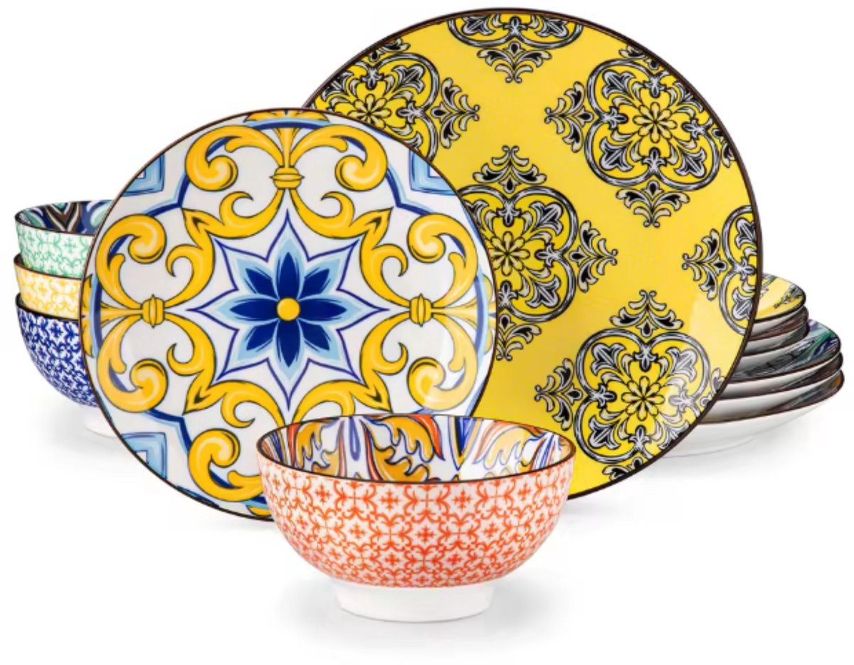 Mosaïque Bellagio Serviesset - 12 delig - 4 persoons - Mozaïek - Dinerborden - Bordenset - Diepe borden - Ontbijtborden - Servies - Keukenservies